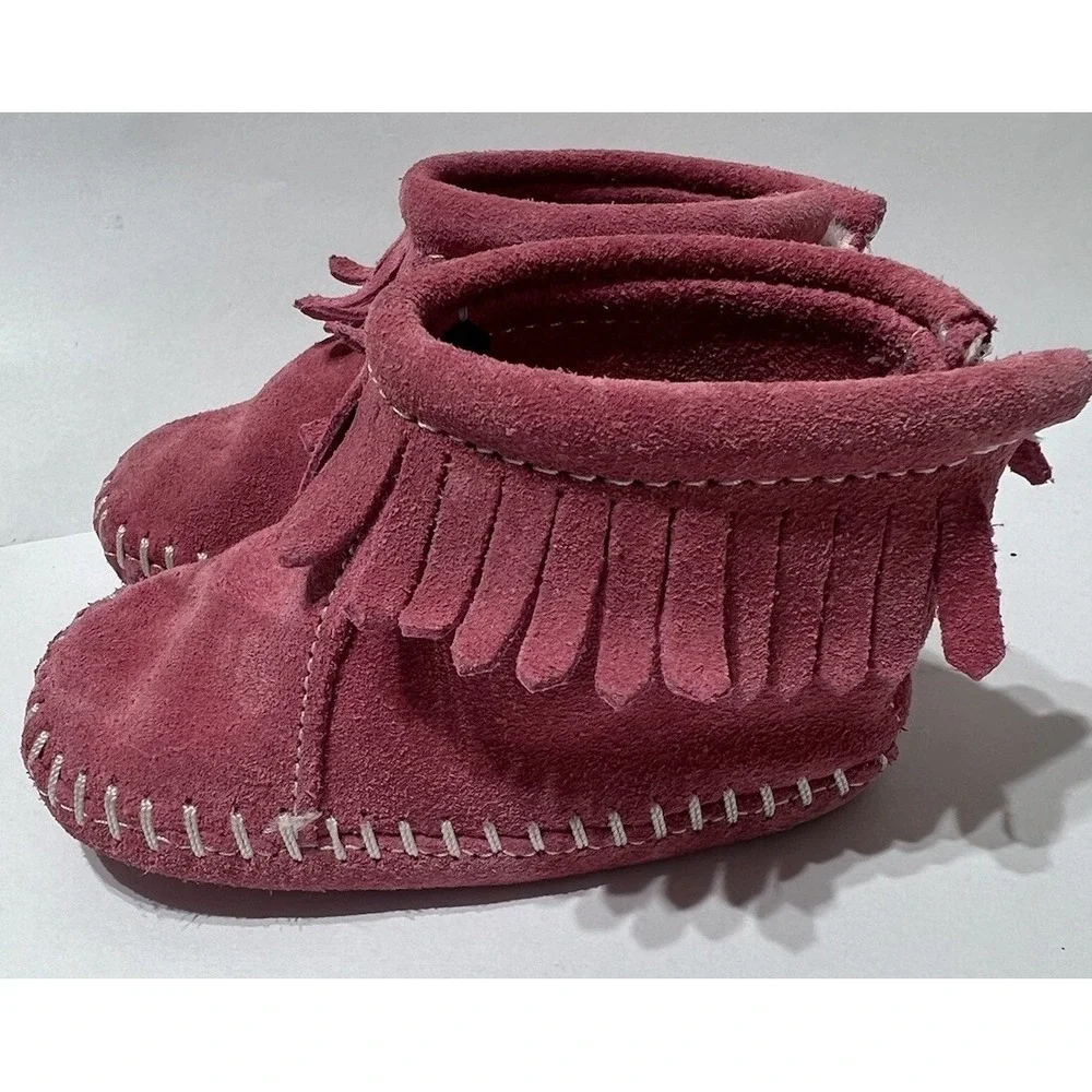 MINNETONKA Baby Toddler Size‎ 3 PINK FRINGED ANKLE BOOTS Girls Ankle Bootie
